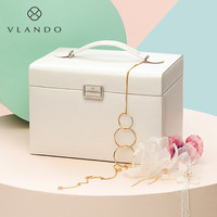 唯兰朵首饰盒桌面收纳盒耳环项链戒指饰品盒 珍珠白十字纹-礼盒装