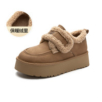 大东雪地靴女鞋2024冬季时尚休闲平底魔术贴中跟圆头D0712 35