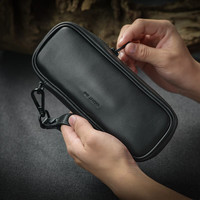 ONE LEATHER 一皮 羊皮手工烟斗收纳包双位长斗黑色复古配件烟具真皮斗袋便携实用 黑色