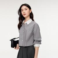 伊美丽极简精致条纹衬衫短款