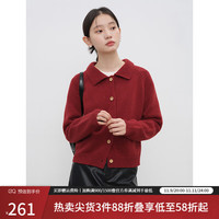 自巧小个子气质温柔风彩点纱开衫毛衣女2024初冬翻领针织上衣 复古红 3