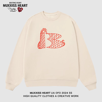 MUXXISS HEART/麦克斯桃心联名春节新年重磅潮牌男女卫衣 网格蛇圆领杏色 XL