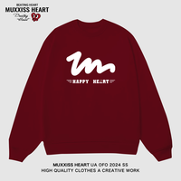 MUXXISS HEART/麦克斯桃心联名春节新年重磅潮牌男女卫衣 波纹心圆领酒红 2XL