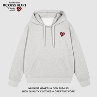 MUXXISS HEART/麦克斯桃心联名春节新年重磅潮牌男女卫衣 桃心小标连帽花灰色