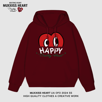 MUXXISS HEART/麦克斯桃心联名春节新年重磅潮牌男女卫衣 好奇心连帽酒红 L