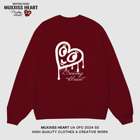 MUXXISS HEART/麦克斯桃心联名春节新年重磅潮牌男女卫衣 溶解爱心圆领酒红