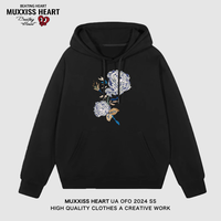 MUXXISS HEART/麦克斯桃心联名春节新年重磅潮牌男女卫衣 蓝玫瑰连帽黑色 XL