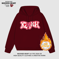 MUXXISS HEART/麦克斯桃心联名春节新年重磅潮牌男女卫衣 恋心连帽加绒酒红 L