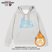 MUXXISS HEART/麦克斯桃心联名春节新年重磅潮牌男女卫衣 网格蛇连帽加绒花灰色 2XL