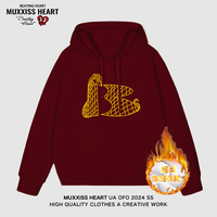 MUXXISS HEART/麦克斯桃心联名春节新年重磅潮牌男女卫衣 网格蛇连帽加绒酒红 XL