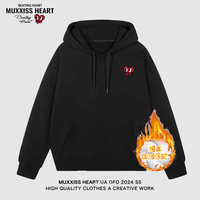 MUXXISS HEART/麦克斯桃心联名春节新年重磅潮牌男女卫衣 桃心小标连帽加绒黑色