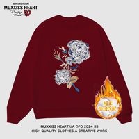 MUXXISS HEART/麦克斯桃心联名春节新年重磅潮牌男女卫衣 蓝玫瑰圆领加绒酒红 2XL
