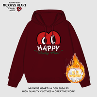 MUXXISS HEART/麦克斯桃心联名春节新年重磅潮牌男女卫衣 好奇心连帽加绒酒红 2XL