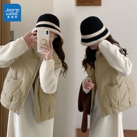 GL真维斯女装马甲2024秋冬季韩系立领休闲小个子棉服背心外套 卡其色