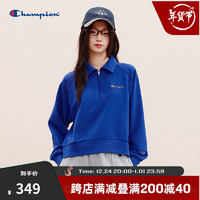 Champion 冠军插肩袖卫衣女2024秋季Polo领休闲半拉链女式上衣 蓝色 S