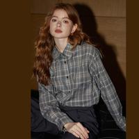 痞风长袖衬衫女款2024年早秋复古格纹叠穿内搭外套