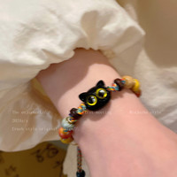 彩色陶瓷骷髅猫咪织绳手链女款轻奢小众高级感手串闺蜜手饰