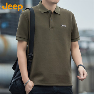 Jeep 吉普 T恤男士短袖夏季Polo商务休闲衫潮流宽松凉感衣服男装 军绿 M