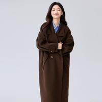 高级质感100%绵羊毛大翻领呢大衣女2024秋装