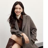 设计感气质大翻领直筒绵羊毛大衣2024秋季女装