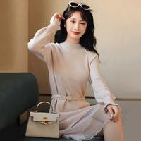 stylecloth 诗可洛 女士收腰显瘦长袖中长款网纱针织连衣裙