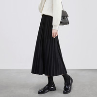她池 松紧腰百褶裙2024秋装女装时尚简约中长款A字高腰半身裙