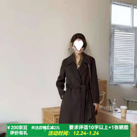 FOURDATRY 赫本风羊绒大衣女士上衣气质秋冬高端长款修身时尚外套 橄榄棕色