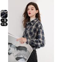 【2024秋款】复古格纹衬衫宽松中长款衬衣开衫翻领休闲女