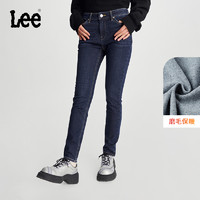 Lee24秋冬新品433高腰窄脚磨毛中深蓝女保暖牛仔裤潮LWB100433101