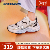 斯凯奇（Skechers）复古厚底闪电鞋女休闲运动熊猫鞋117364 白色/黑色/银色/WBKS 37 