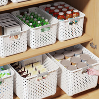 稻草熊杂物收纳筐零食化妆品桌面厨房卧室储物盒整理盒塑料收纳盒 白色中号-三个装