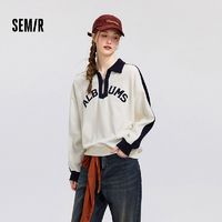 Semir 森马 The Beatles联名 女士卫衣 polo领字母宽松冬季拼色抓绒上衣