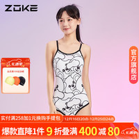 洲克（ZOKE）温泉泳衣女专业女大码连体三角遮肚显瘦泳衣女运动性感泳衣 白色小熊花 M
