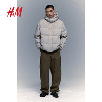 H&M 男装女装羽绒服2024冬新款户外加绒连帽防风疏水防寒服1238585