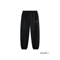 李宁 LI-NING卫裤男士冬季运动长裤加绒保暖裤子logo刺绣休闲裤针织运动裤 【刺绣双logo】加绒-束脚-黑色-B59-1 XL