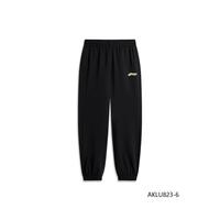 李宁 LI-NING卫裤男士冬季运动长裤加绒保暖裤子logo刺绣休闲裤针织运动裤 【刺绣双logo】薄款-束脚-黑B-823-6 XXL