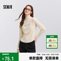 Semir 森马 长袖T恤女半高领字母修身软糯上衣女士春刺绣套头衫107124101002