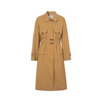 卡其色冰丝涤纶中长款直筒风衣