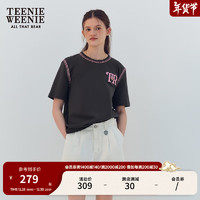 TEENIE WEENIE 小熊女装2024夏季设计感毛毯针法撞线短袖T恤衫 煤灰色 165/M