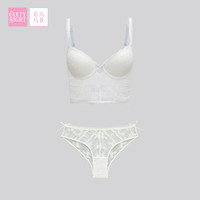 6IXTY8IGHT 68内衣女小胸聚拢鱼骨胸衣外穿打底软钢圈文胸罩套装 米白色套组 36/80B