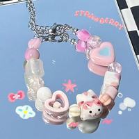 安枫多巴胺串珠手链可爱小孩小女生闺蜜儿童女童女孩手串 粉色猫咪手链6211