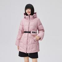 【90鸭绒】连帽腰包装饰羽绒服女短款