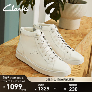 Clarks 其乐 Craft系列 男士牛皮系带运动休闲缓震高帮鞋靴 2618074 白色 39.5