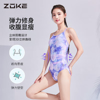 ZOKE 洲克 泳衣女连体2024新款游泳馆专用竞速训练泡温泉竞技游泳衣女士 紫蔷薇125535805 XL