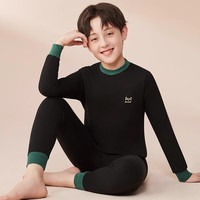 猫人 MIIOW儿童秋衣秋裤女大童保暖内衣套装纯棉全棉男童睡衣青少年秋冬 黑色 140cm