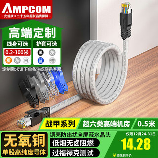 AMPCOM 安普康 超六类非屏蔽跳线 CAT6A类成品网线万兆0.5米定制 低烟无卤LSZH单股纯铜电脑连接网络线AM178361