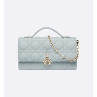 DIOR/迪奥24 经典迪奥小姐迷你粉色羊皮藤格纹手提包 湖蓝色-仓N38a