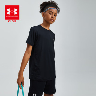 安德玛（Under Armour）男童速干T恤夏季短袖男大童白色运动上衣21111201 黑色 160cm 