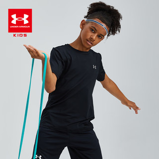 安德玛（Under Armour）男童速干T恤夏季短袖男大童白色运动上衣21111201 黑色 160cm 