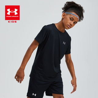 安德玛（Under Armour）男童速干T恤夏季短袖男大童白色运动上衣21111201 黑色 160cm 